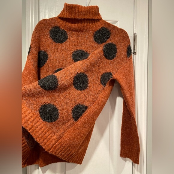NWOT NorthStyle Size L Rust Black Polka Dot Cowl Neck Long Sleeve Fuzzy Sweater - Picture 8 of 11